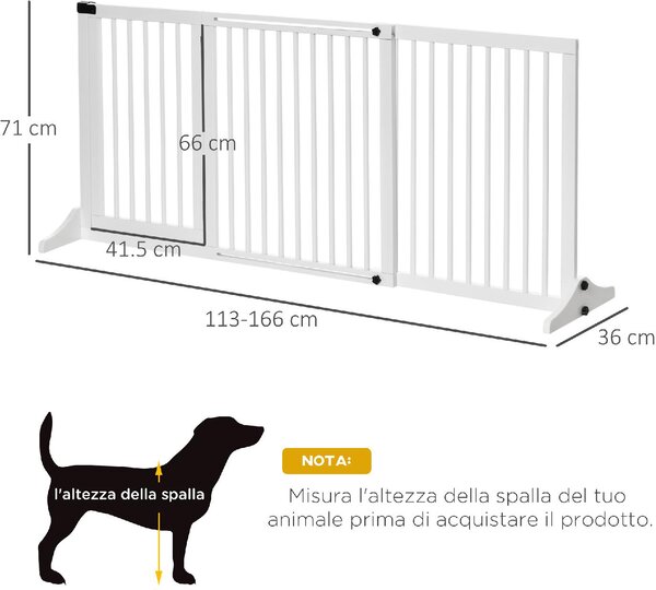 AllMyPets Cancellino per Cani Taglia Regolabile a 3 Pannelli in Legno di Pino 113-166x36x71 cm colore Bianco - A241WTAO10