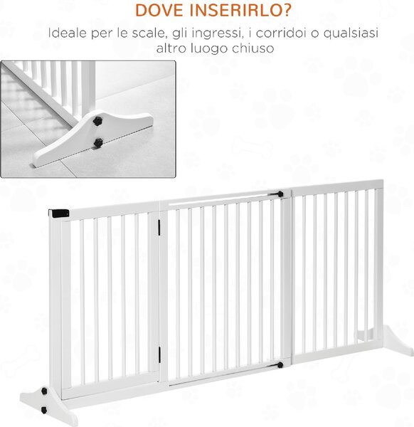 AllMyPets Cancellino per Cani Taglia Regolabile a 3 Pannelli in Legno di Pino 113-166x36x71 cm colore Bianco - A241WTAO10