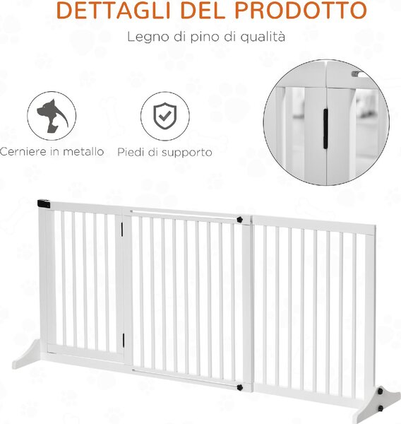 AllMyPets Cancellino per Cani Taglia Regolabile a 3 Pannelli in Legno di Pino 113-166x36x71 cm colore Bianco - A241WTAO10