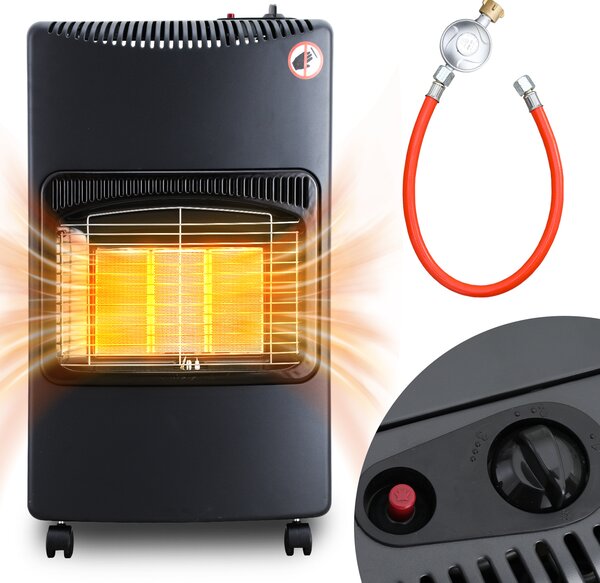 Stufa a gas Clanmacy Stufa a gas da 4,2 KW con regolatore di pressione + tubo flessibile | stufa a gas stufa a gas in Vetroceramica con 3 livelli | stufa a gas a infrarossi stufa radiante per bombole di gas butano o propano fino a 10 kg