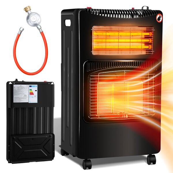 Jopassy gas+elettricità stufa a gas stufa a gas radiante 4,2 KW caminetto a gas incl. regolatore + tubo + fascetta stufa a gas bombole di gas butano o propano fino a 15kg nero