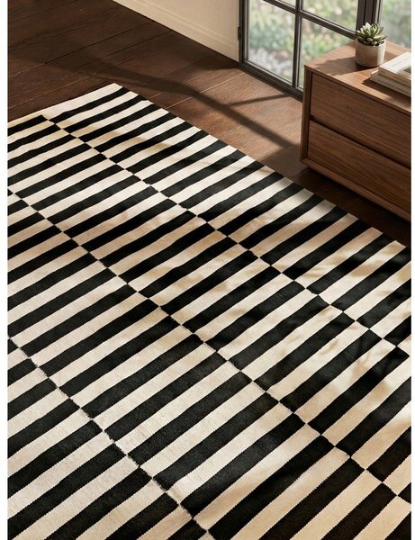 Tappeto bianco e nero in lana reversibile/tessuto a mano 200x300 cm Donna – Hanse Home