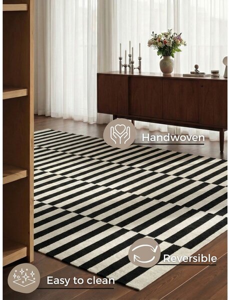 Tappeto bianco e nero in lana reversibile/tessuto a mano 200x300 cm Donna – Hanse Home
