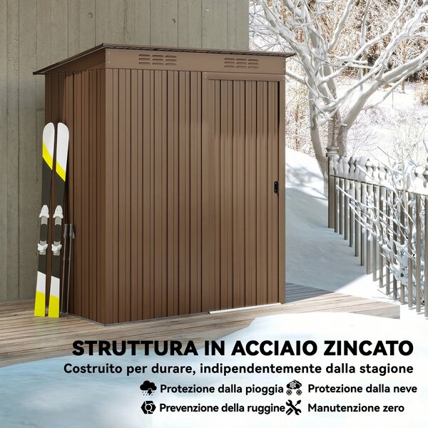 Outsunny Casetta da Giardino in Metallo con Prese d'Aria e Porta Scorrevole, 159x106x181 cm, Marrone | Aosom Italy