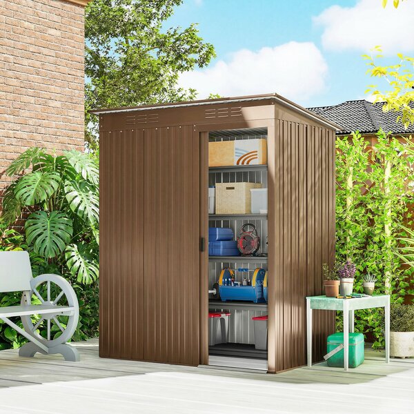 Outsunny Casetta da Giardino in Metallo con Prese d'Aria e Porta Scorrevole, 159x106x181 cm, Marrone | Aosom Italy