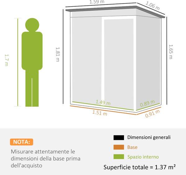 Outsunny Casetta da Giardino in Metallo con Prese d'Aria e Porta Scorrevole, 159x106x181 cm, Marrone | Aosom Italy