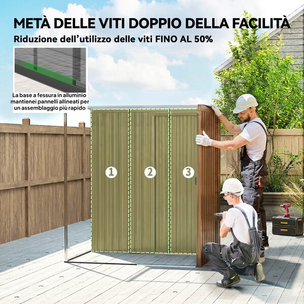 Outsunny Casetta da Giardino in Metallo con Prese d'Aria e Porta Scorrevole, 159x106x181 cm, Marrone | Aosom Italy