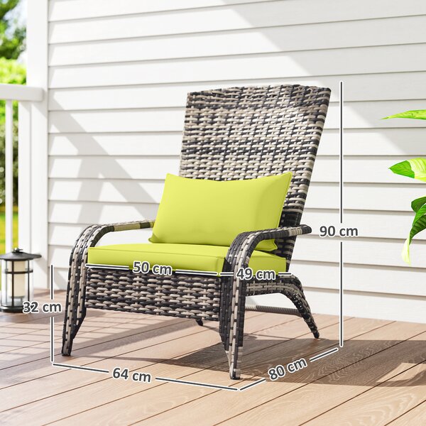 Outsunny Sedia da Giardino in Rattan, Poltrona da Esterno a Adirondack con Braccioli e Cuscini Imbottiti, Grigia, 65x86x90cm|Aosom