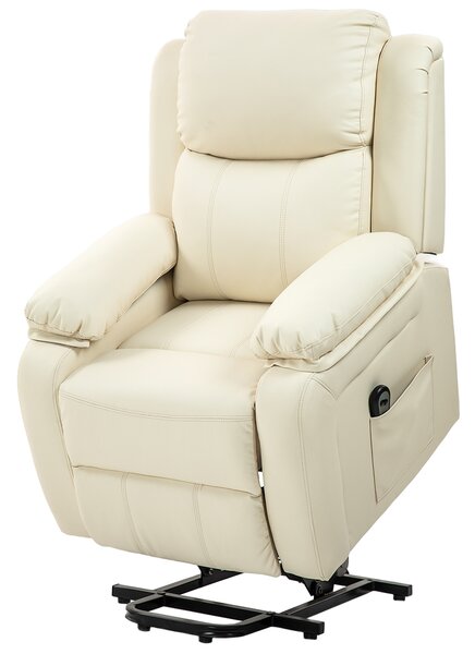 HOMCOM Poltrona imbottita Alzapersona Reclinabile a 160° con Poggiapiedi e Telecomando, in Pelle PU e Acciaio, 76x90x105 cm, Crema | Aosom Italy