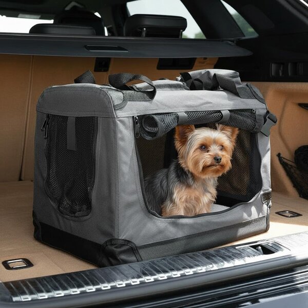 Trasportino per animali domestici belviona pieghevole, comodo e sicuro, Oxford + rete, riponibile in poco spazio, fino a 10 kg, 50x34x36 cm, grigio scuro