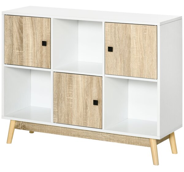 HOMCOM Buffet Mobile da Ripostiglio su Piede con 6 Cubi per soggiorno, sala da pranzo, camera 96L x 30P x 75H cm Bianco e quercia