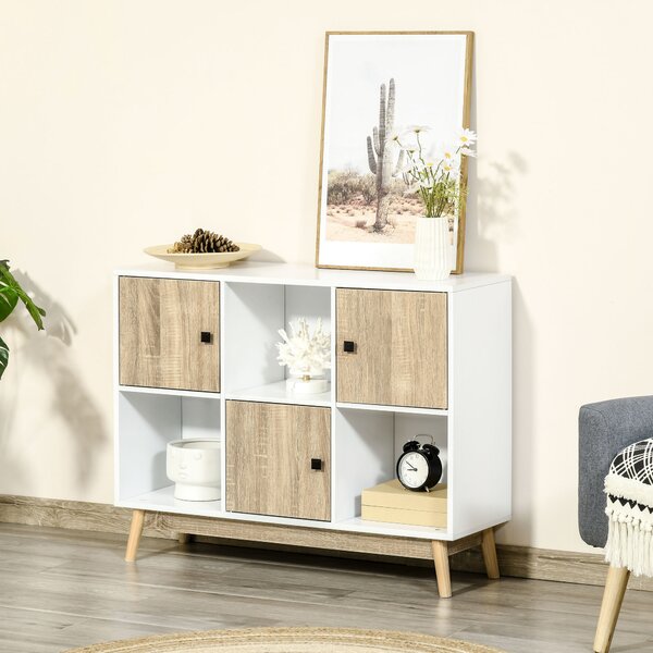 HOMCOM Buffet Mobile da Ripostiglio su Piede con 6 Cubi per soggiorno, sala da pranzo, camera 96L x 30P x 75H cm Bianco e quercia