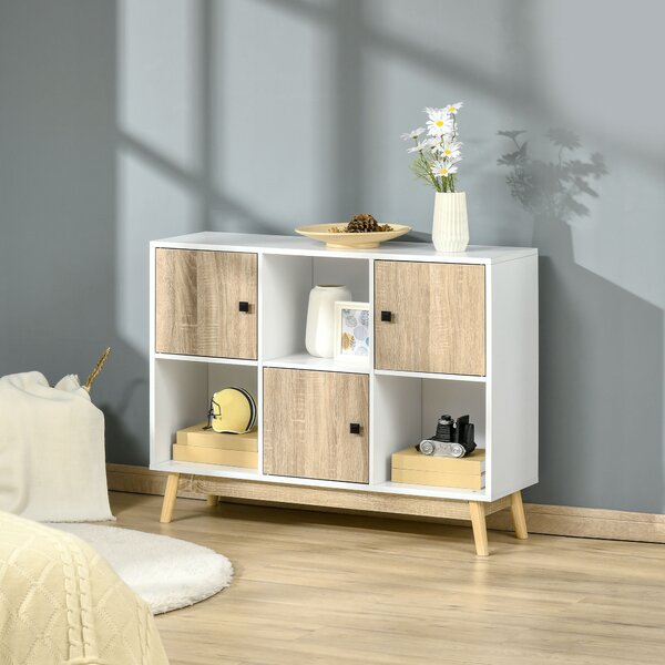 HOMCOM Buffet Mobile da Ripostiglio su Piede con 6 Cubi per soggiorno, sala da pranzo, camera 96L x 30P x 75H cm Bianco e quercia