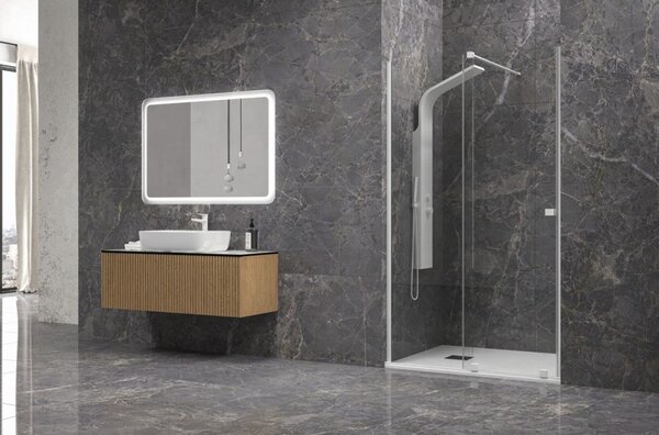 Kamalu doccia nicchia scorrevole 140 cm colore bianco opaco senza profili | knm4000b