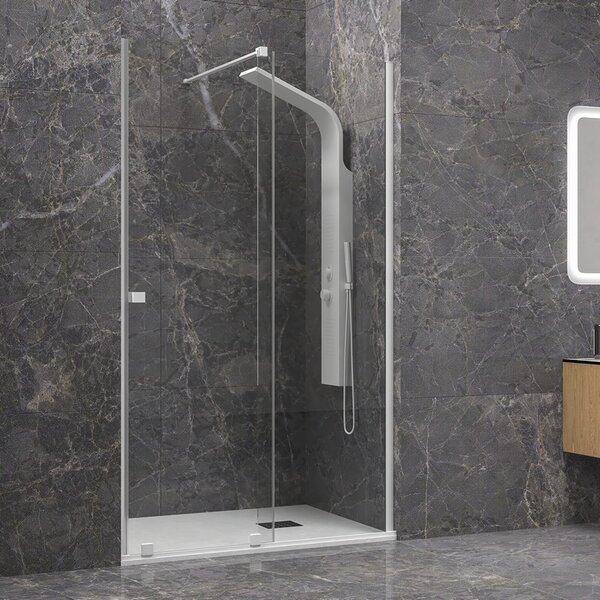 Kamalu doccia nicchia scorrevole 140 cm colore bianco opaco senza profili | knm4000b