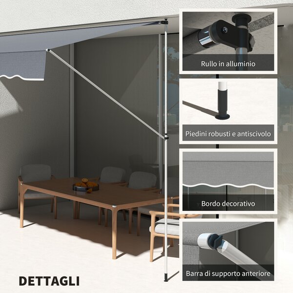 Outsunny Tenda avvolgibile da Sole a Bracci con Manovella, Struttura Telescopica in Metallo e Parasole in Poliestere, 4x1.2m, Grigio | Aosom Italy