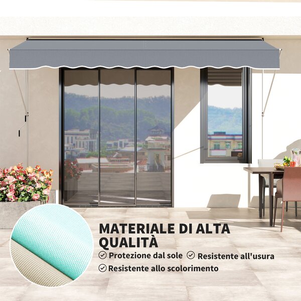 Outsunny Tenda avvolgibile da Sole a Bracci con Manovella, Struttura Telescopica in Metallo e Parasole in Poliestere, 4x1.2m, Grigio | Aosom Italy