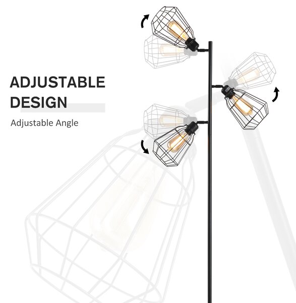 HOMCOM Lampada da terra a forma di ramo con 3 paralume regolabile base in acciaio per soggiorno Camera da letto Ufficio nero Ф36 x 165cm
