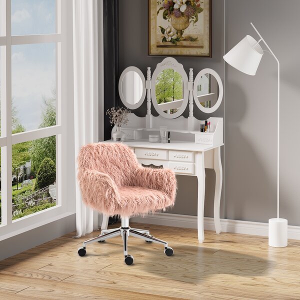 Vinsetto Sedia girevole sedia computer regolazione dell'altezza del sedile sedia per ragazze ecopelle schiuma rosa + argento 57 x 60 x 75-85 cm