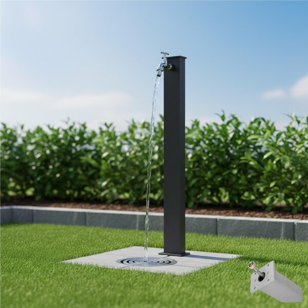 Fontana da Giardino con Rubinetto Forma Rettangolare Dimensioni 11x15xh 82 cm con tubo rubinetto, Colore Antracite