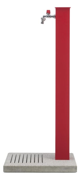 Fontana da Giardino con Rubinetto e Base in Cemento Dimensioni 40x40xh 89 cm con tubo rubinetto, flessibile e Gomito resistente al gelo Colore Rosso