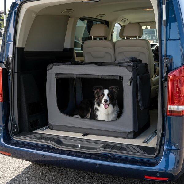 Trasportino per animali domestici belviona pieghevole, comodo e sicuro, Oxford + rete, riponibile in poco spazio, fino a 22 kg, 90x61x65 cm, nero