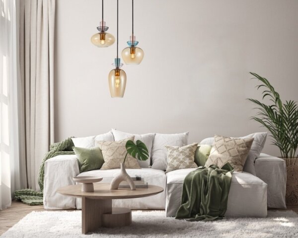 ITALUX PND-31882-3A-GD-AMB-Lampadario a sospensione con cavo FANDA 3xE27/40W/230V oro/beige fumoso