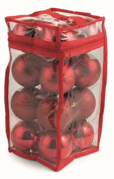 Set 16 Palle di Natale Ø8 cm in Plastica con Borsa Rosso