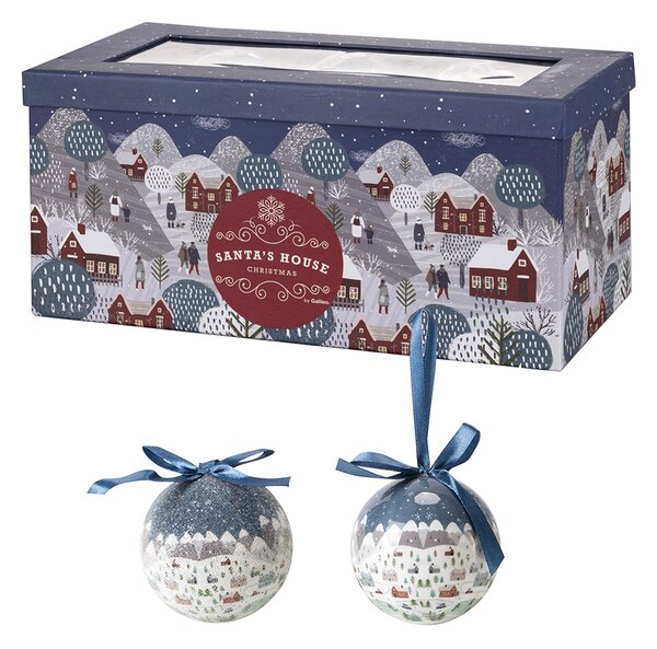 Set 14 Palle di Natale Ø7,5 cm in Polyfoam con Box Bianco e Blu