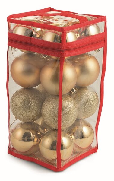 Set 16 Palle di Natale Ø8 cm in Plastica con Borsa Oro