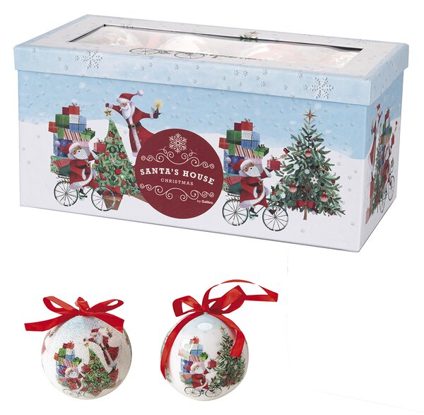 Set 14 Palle di Natale Ø7,5 cm in Polyfoam con Box Babbo Natale in Bicicletta