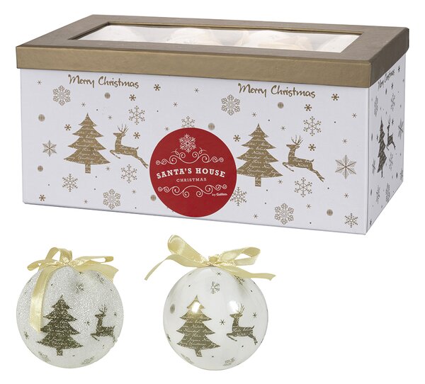 Set 14 Palle di Natale Ø7,5 cm in Polyfoam con Box Renne e Albero Oro