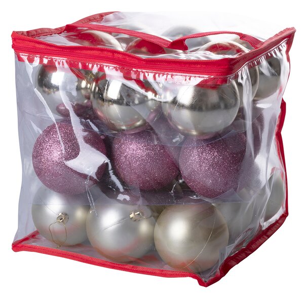 Set 27 Palle di Natale Ø8 cm in Plastica Rosa/Oro