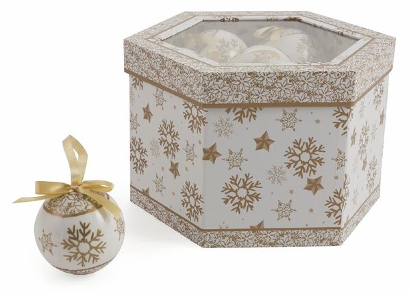Set 14 Palle di Natale Ø8 cm in Polyfoam con Box Bianco e Oro