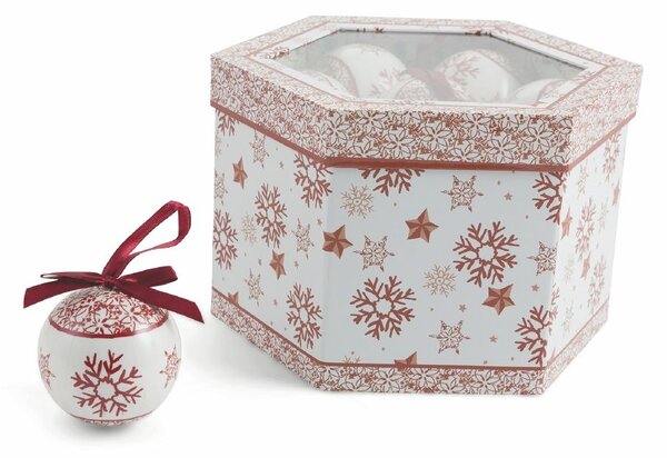 Set 14 Palle di Natale Ø8 cm in Polyfoam con Box Bianco e Rosso