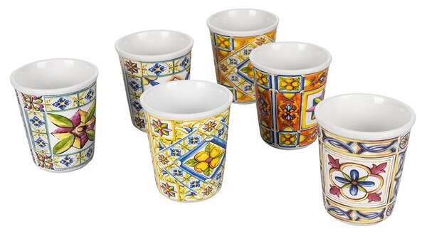 Set 6 Bicchieri Acqua Costiera in Ceramica Villa d'Este Home Tivoli Bianchi con Decori