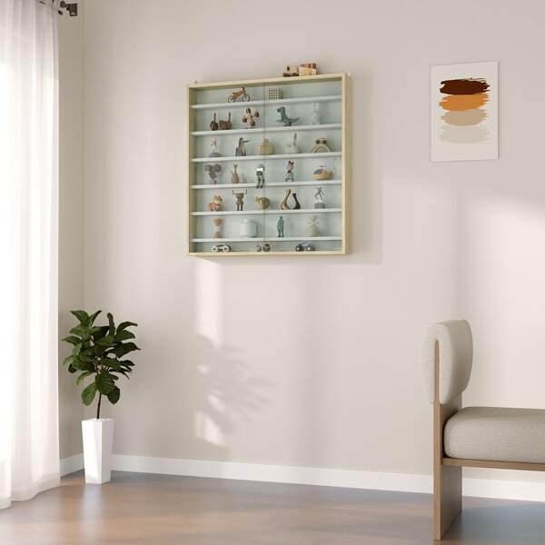 HOMCOM Vetrina per collezioni da parete, con 6 ripiani regolabili in altezza e 2 porte scorrevoli in vetro, 80 x 9,5 x 83 cm | Aosom Italy