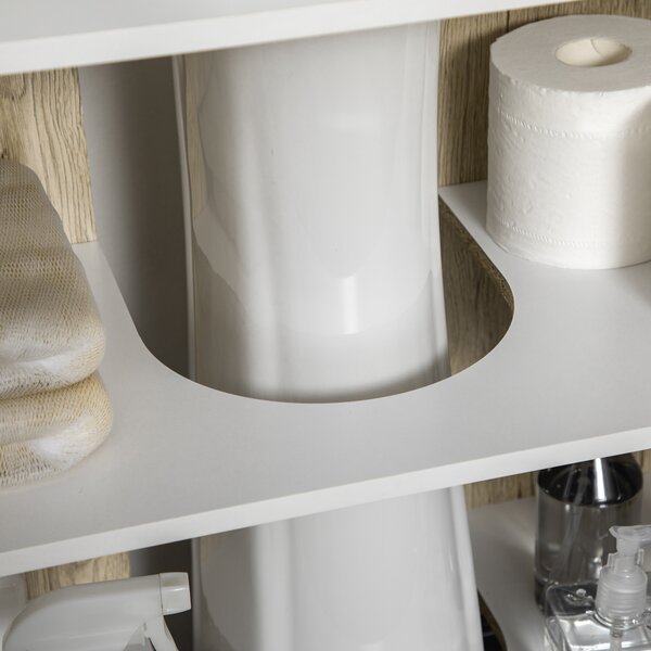 Kleankin Mobile sottolavabo, con 2 ante, piedi in acciaio, 60 x 30 x 60 cm, Bianco e legno naturale | Aosom Italy