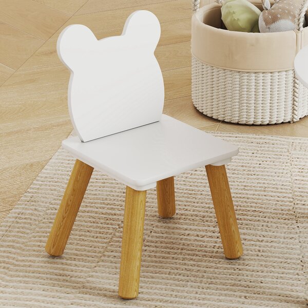 AIYAPLAY Set tavolo rotondo e 2 sedie per bambini, schienale a forma di orsetto, 3-6 anni, Bianco | Aosom Italy