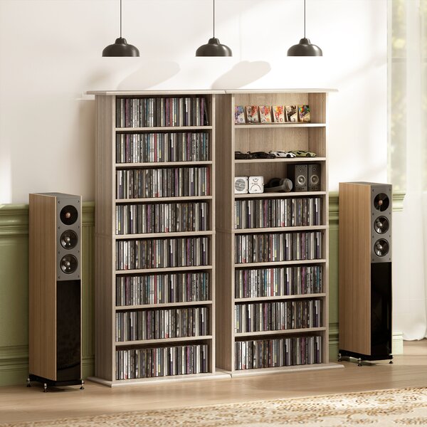HOMCOM Scaffale per CD e DVD Stretto con 8 Scomparti Ripiani Regolabili 58x24x126,3 cm Legno Naturale | Aosom Italy