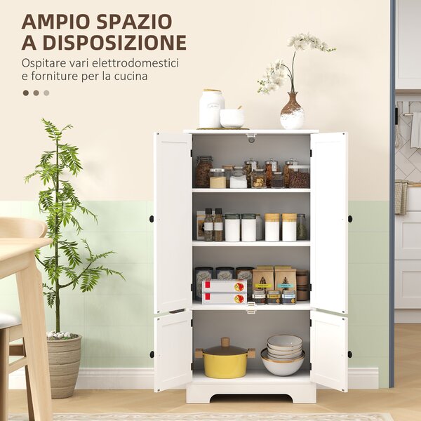 HOMCOM Mobile Credenza da Cucina a 4 Ante con 2 Armadietti e Ripiano Regolabile, 58.2x30x123 cm, Bianco | Aosom Italy