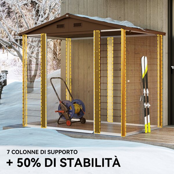 Outsunny Casetta da Giardino Porta Attrezzi con Porte Scorrevoli, 4 Prese d'Aria e 2 Fori di Drenaggio, 2.3x1.5x2 m, Marrone | Aosom Italy