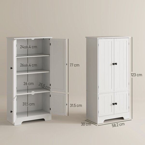 HOMCOM Mobile Credenza da Cucina a 4 Ante con 2 Armadietti e Ripiano Regolabile, 58.2x30x123 cm, Bianco | Aosom Italy