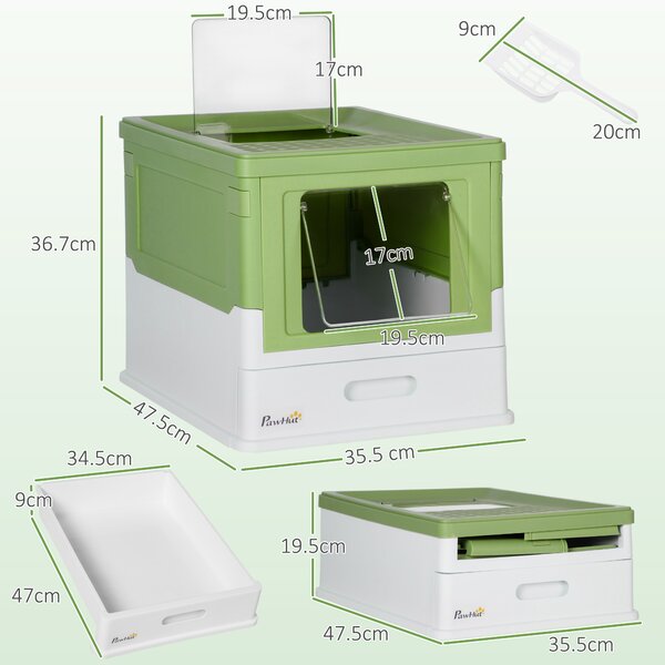 PawHut Lettiera per Gatti Chiusa con Paletta, Vassoio Estraibile e 2 Porte, 47.5x35.5x36.7cm, Verde Chiaro | Aosom Italy