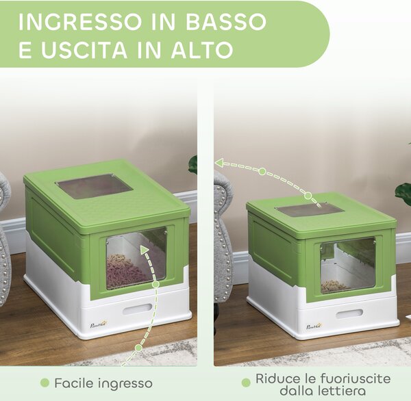 PawHut Lettiera per Gatti Chiusa con Paletta, Vassoio Estraibile e 2 Porte, 47.5x35.5x36.7cm, Verde Chiaro | Aosom Italy