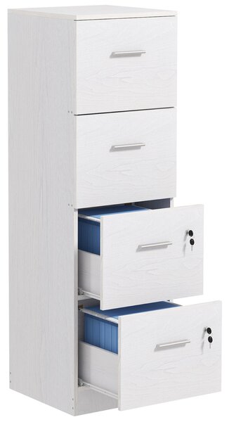 HOMCOM Armadio per Ufficio a 4 Cassetti con 2 Serrature e Barra Portadocumenti, in Legno, 40x42x130.8 cm, Bianco | Aosom Italy