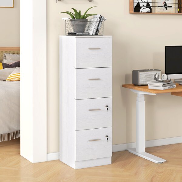 HOMCOM Armadio per Ufficio a 4 Cassetti con 2 Serrature e Barra Portadocumenti, in Legno, 40x42x130.8 cm, Bianco | Aosom Italy