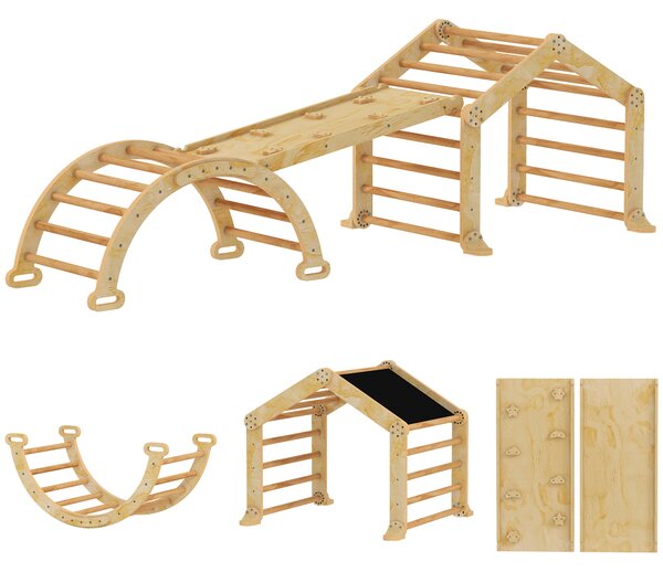 AIYAPLAY Struttura da arrampicata indoor 9-in-1, rampa, scivolo, scala, lavagna, per bambini piccoli, legno | Aosom Italy