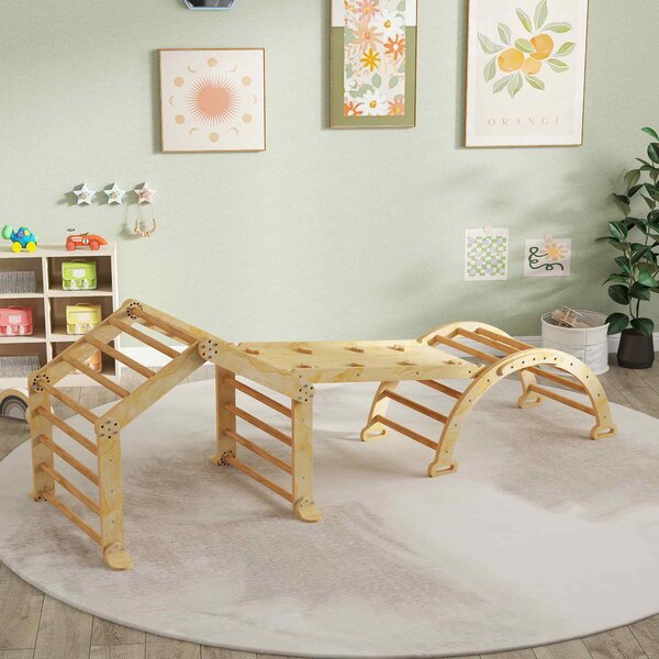 AIYAPLAY Struttura da arrampicata indoor 9-in-1, rampa, scivolo, scala, lavagna, per bambini piccoli, legno | Aosom Italy