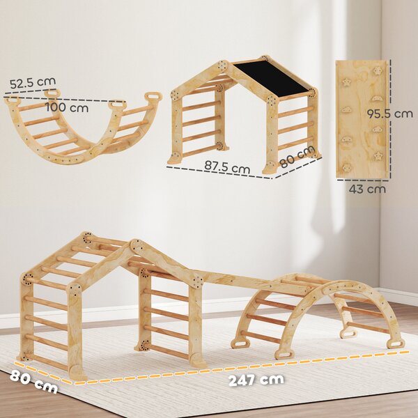 AIYAPLAY Struttura da arrampicata indoor 9-in-1, rampa, scivolo, scala, lavagna, per bambini piccoli, legno | Aosom Italy